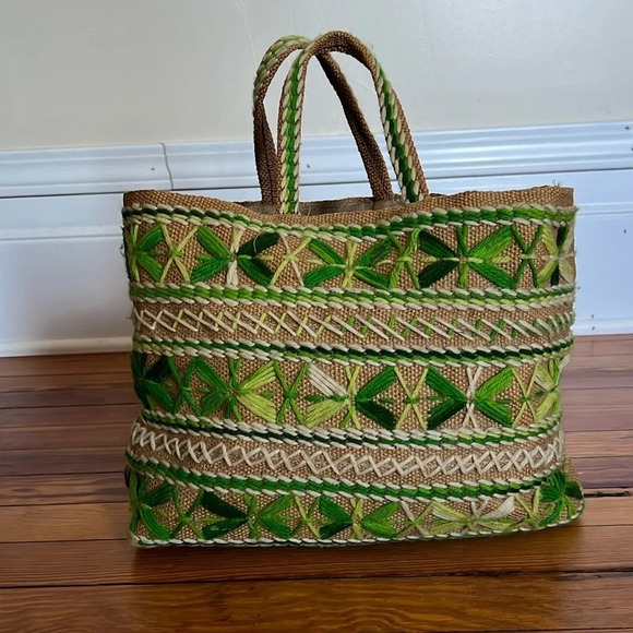 Unique Vintage Hand Stitched Green and Brown Handbag - Picture 1 of 10